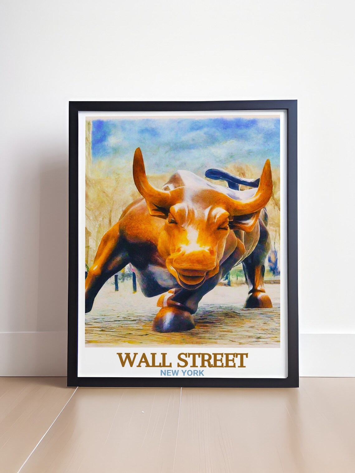 Charging Bull Wall Street New York Watercolor Art Travel Poster - Image 3