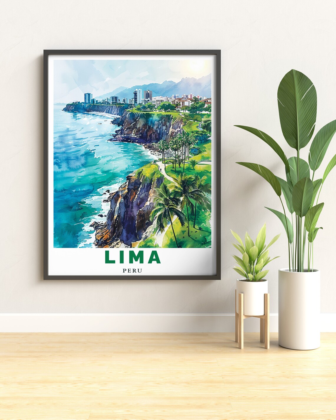 Lima Peru Miraflores Cliffs Ocean Watercolor City Travel Poster - Image 3
