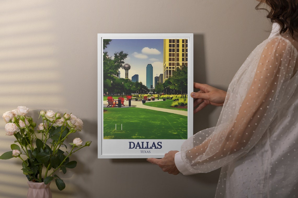 Dallas Klyde Warren Park Green Skyline Daytime Travel Poster - Image 2
