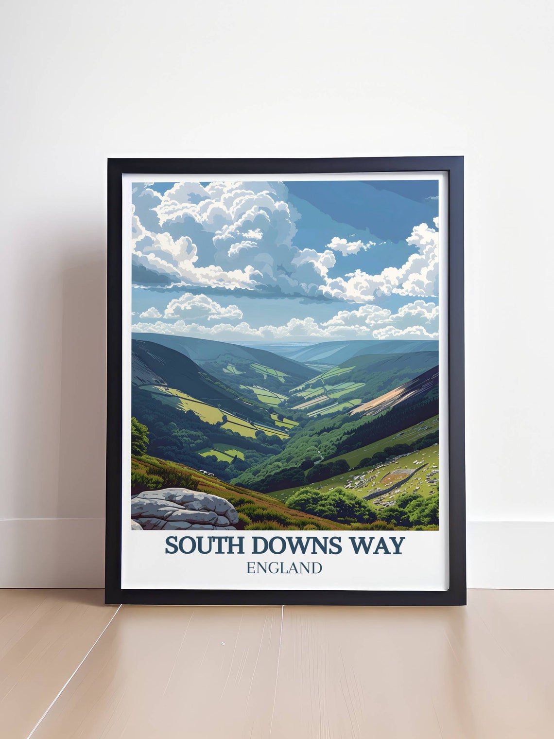 South Downs Way England Rolling Green Hills Valley Travel Art Poster - Image 4