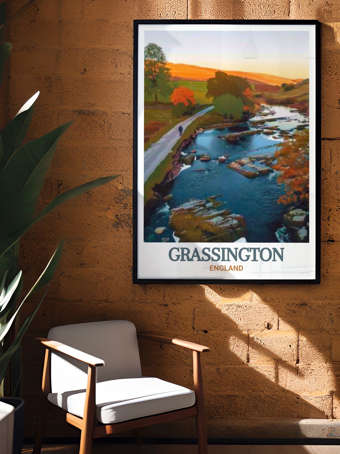 Grassington England River Wharfe Sunset Autumn Travel Poster - Image 2