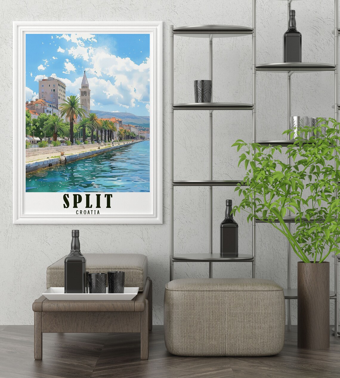 Split Riva Promenade Palm Trees Bell Tower Croatia Waterfront Poster - Image 2