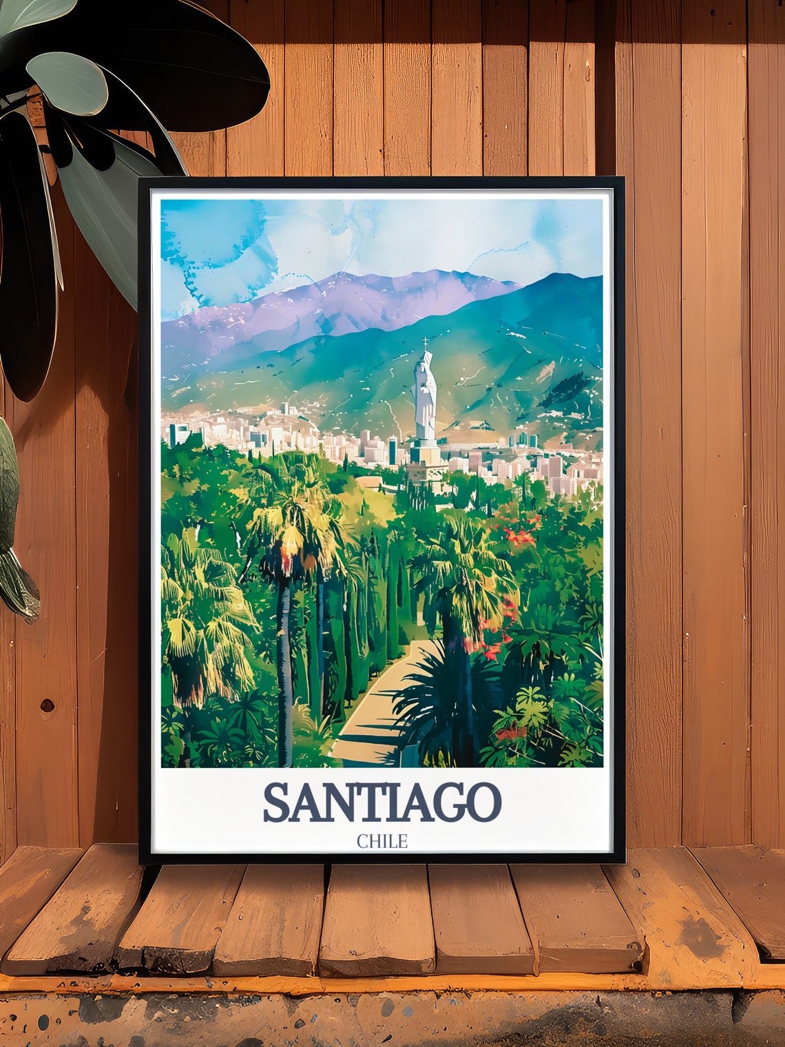 Santiago Travel Poster Cerro San Cristbal Statue Of The Virgin Mary Wall Art Cerro San Cristbal Statue Of The Virgin Mary Poster - Image 2