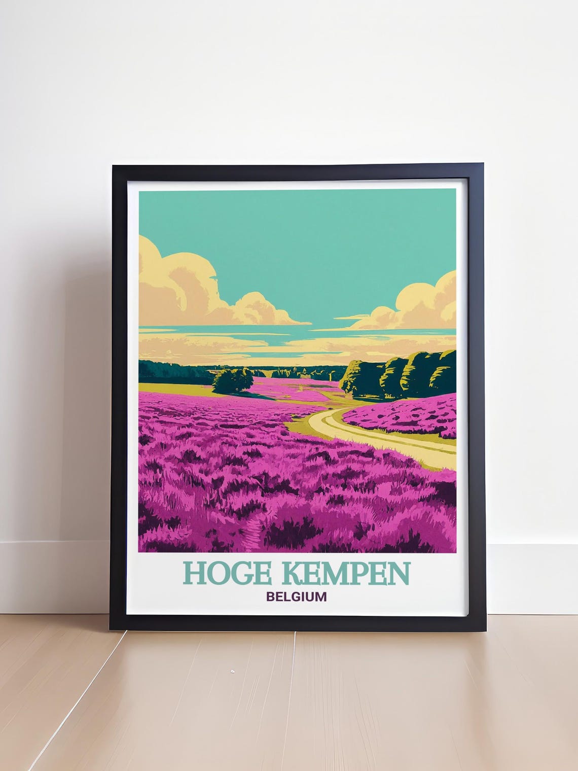 Hoge Kempen Belgium Purple Heather Blooming Field Path Poster - Image 4