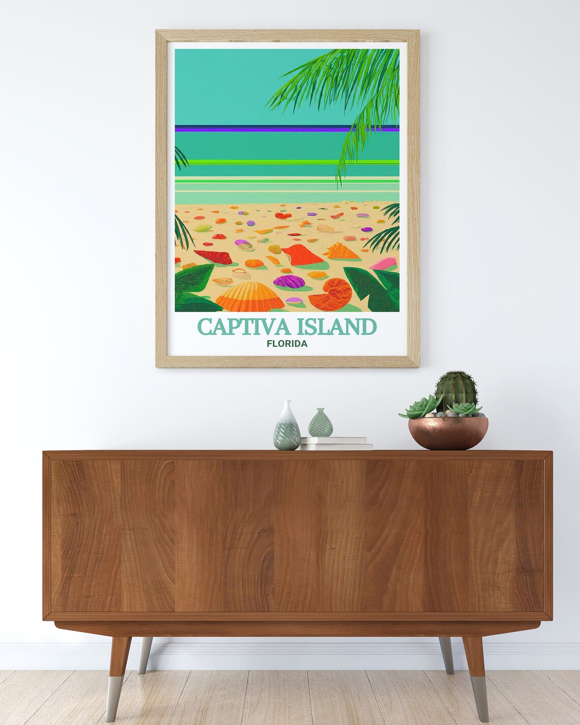 Captiva Island Florida Colorful Seashells Beach Palm Fronds Poster - Image 2