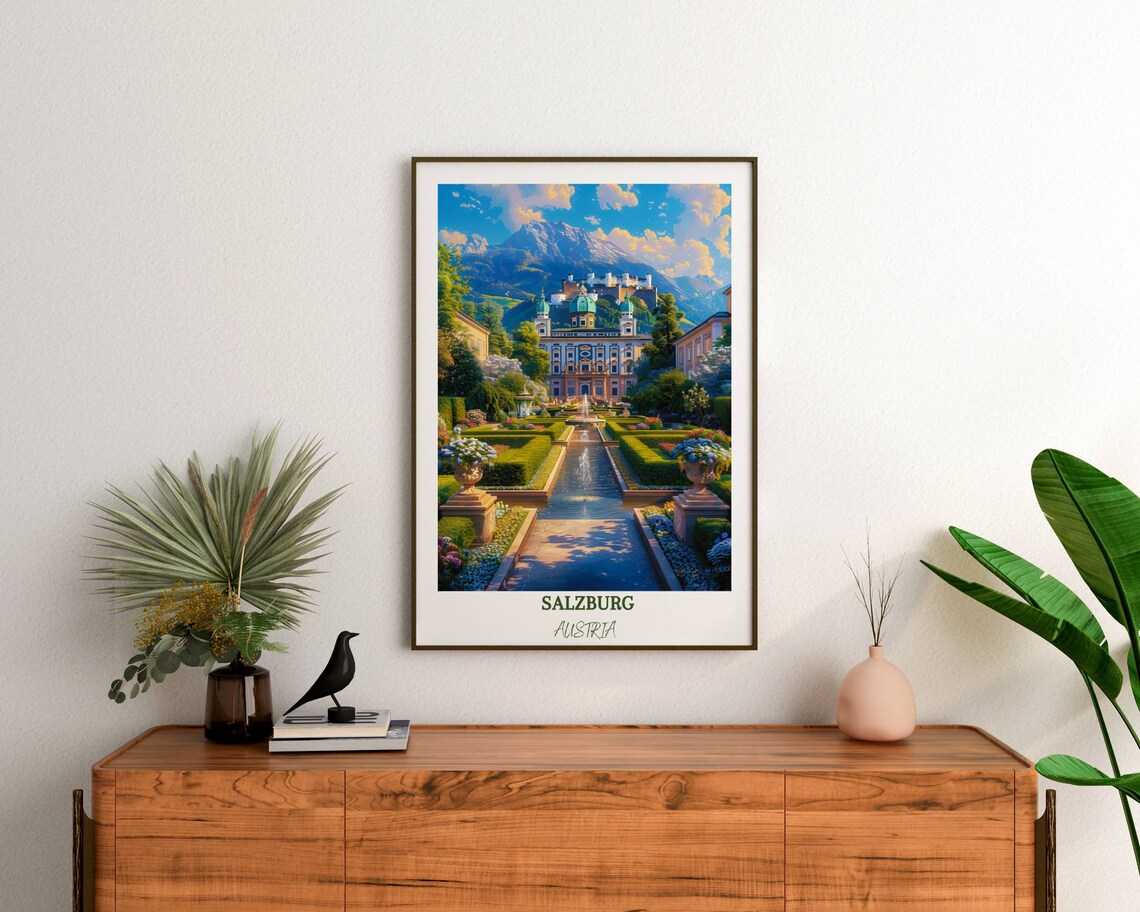 Salzburg Austria Mirabell Palace Gardens Fortress View Travel Poster - Image 2