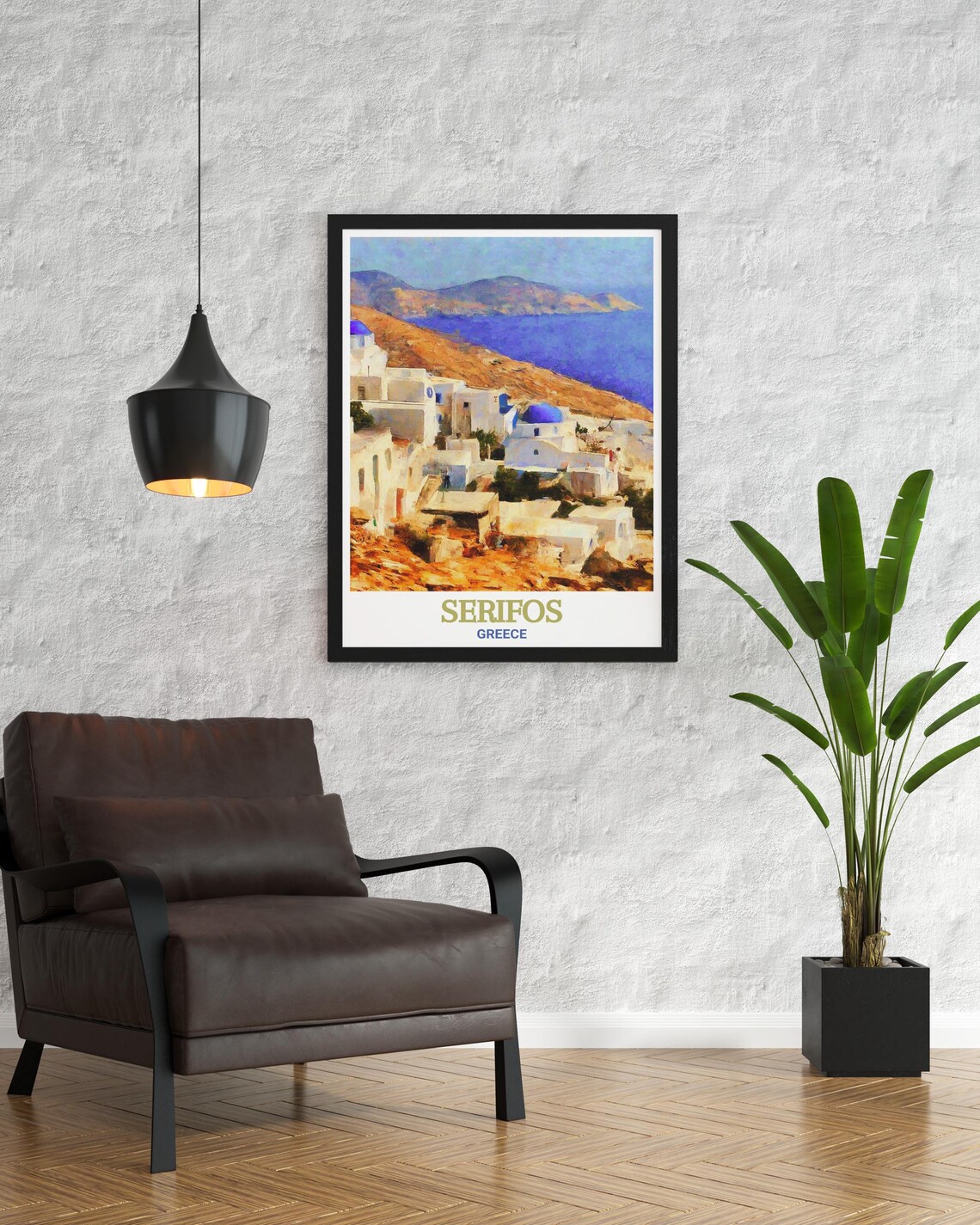 Serifos Greece Sunlit Harbor White Village Hillside Travel Poster - Image 2