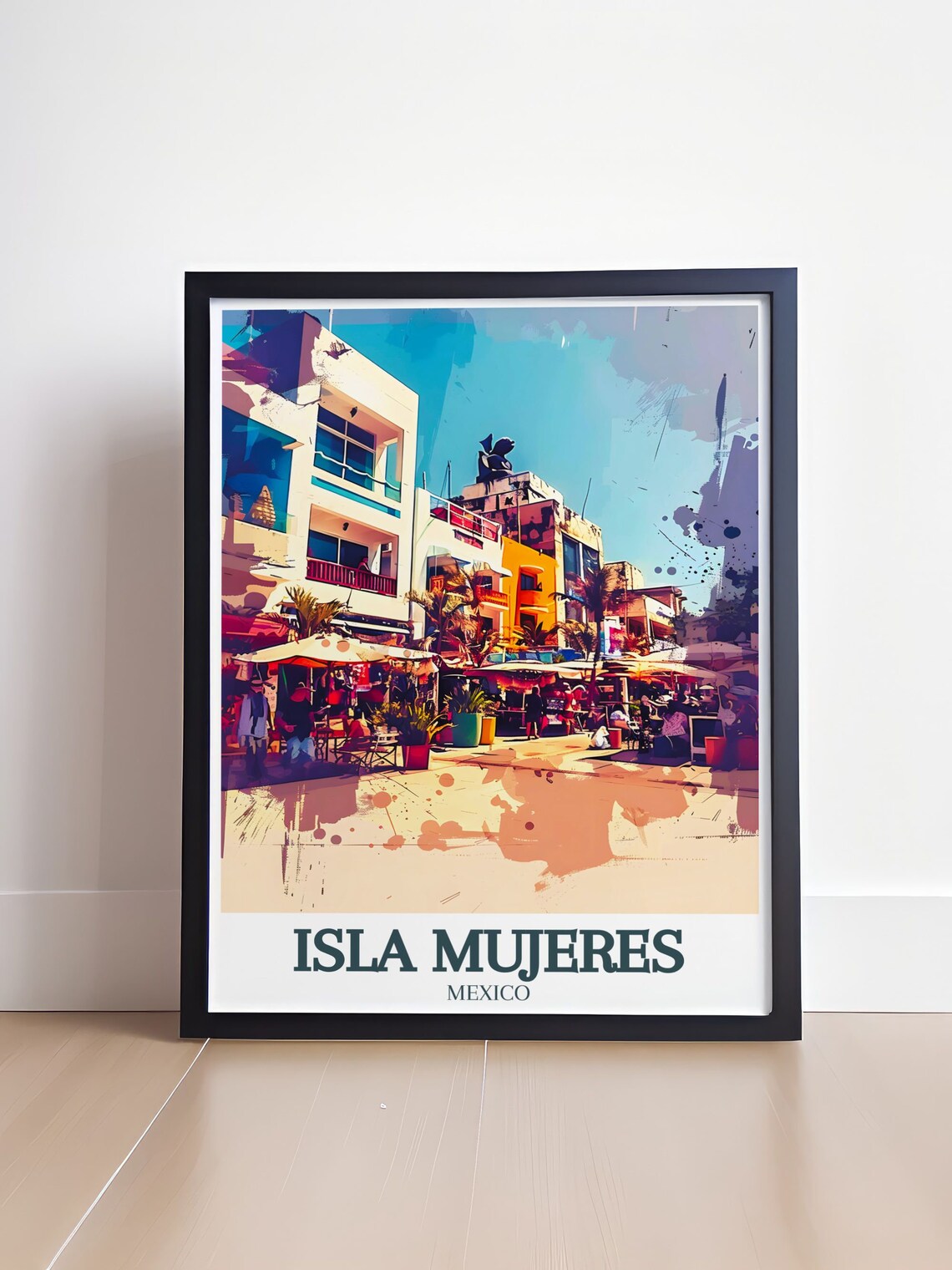 Isla Mujeres Waterfront Avenue With Cafes and Umbrellas Travel Poster - Image 4