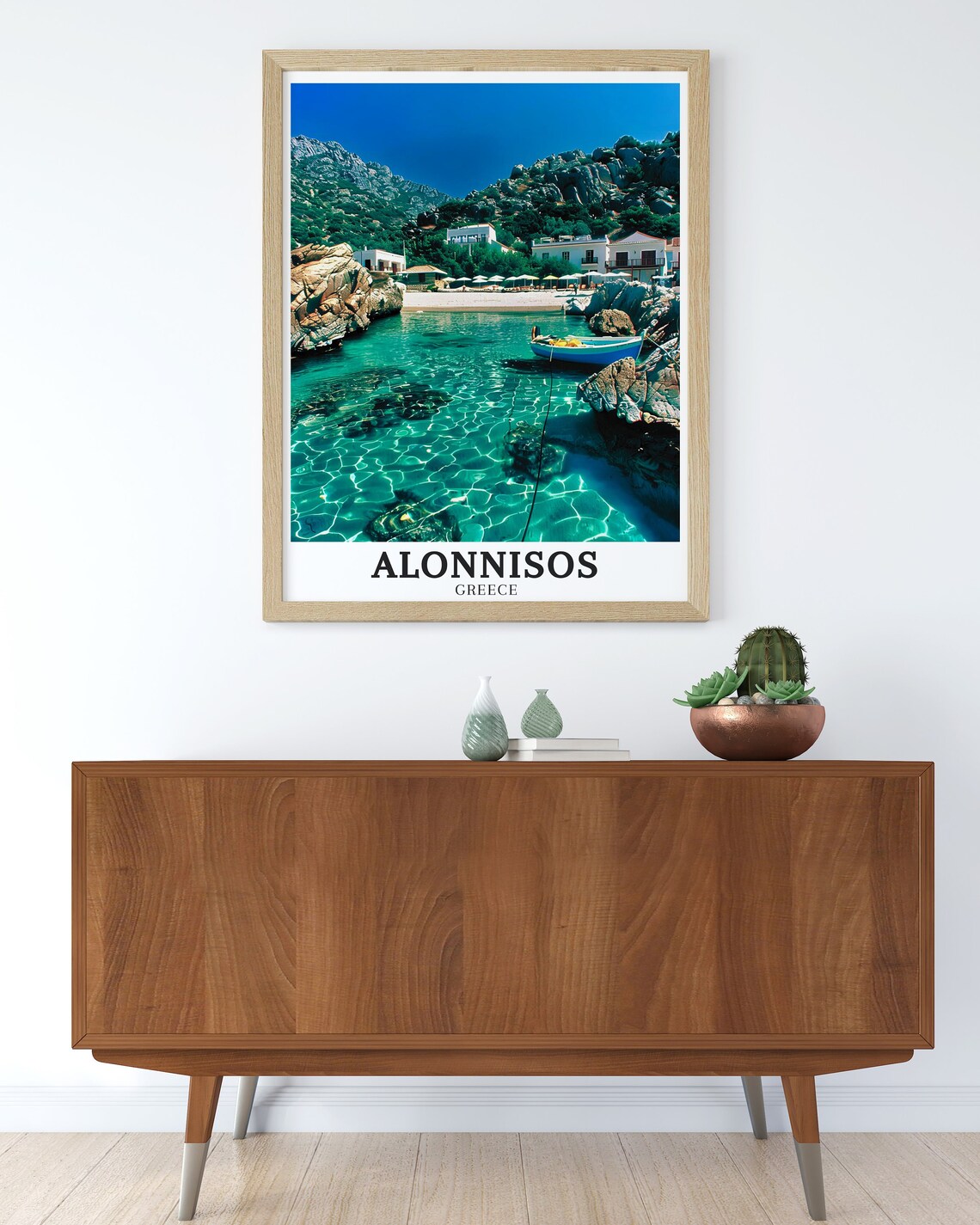 Alonnisos Turquoise Cove with Fishing Boat Greece Travel Poster - Image 3
