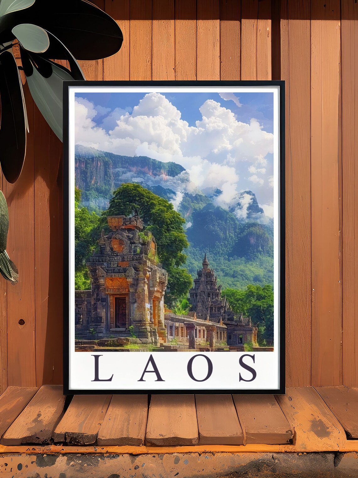 Vat Phou Ancient Temple Ruins Laos Misty Mountains Travel Poster - Image 2