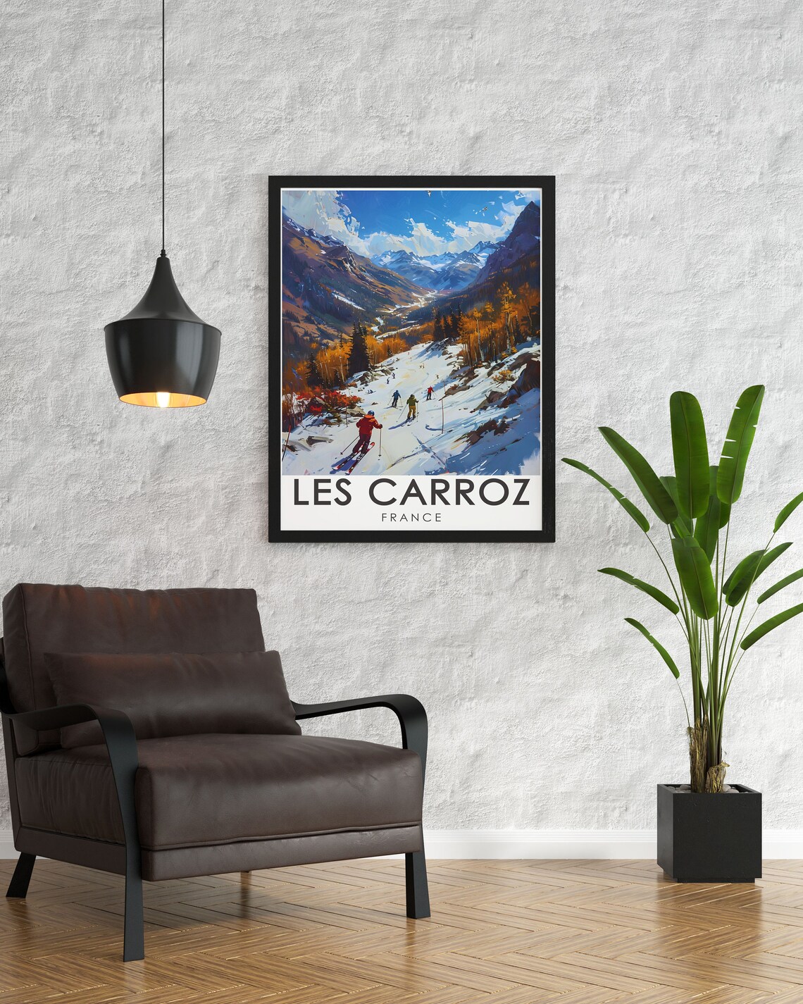 Les Carroz Ski Slopes French Alps Winter Ski Resort Travel Poster - Image 3
