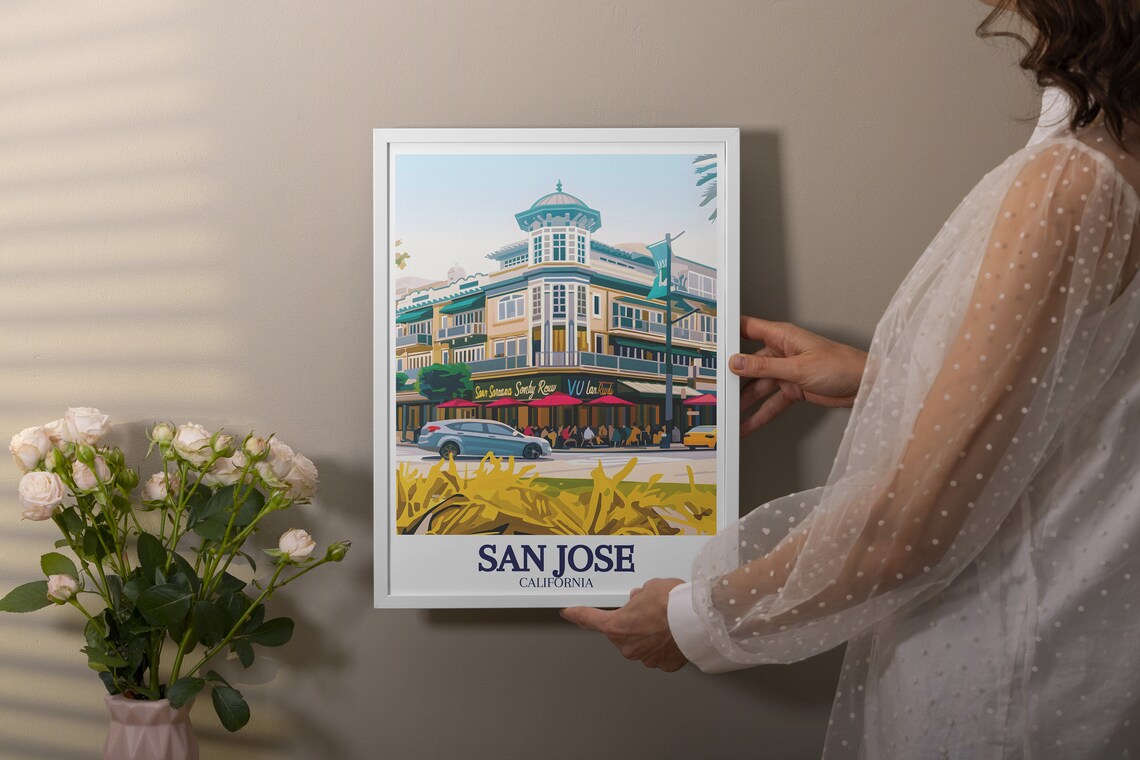 San Jose California Santana Row Street Cafe Scene Vintage Poster - Image 3