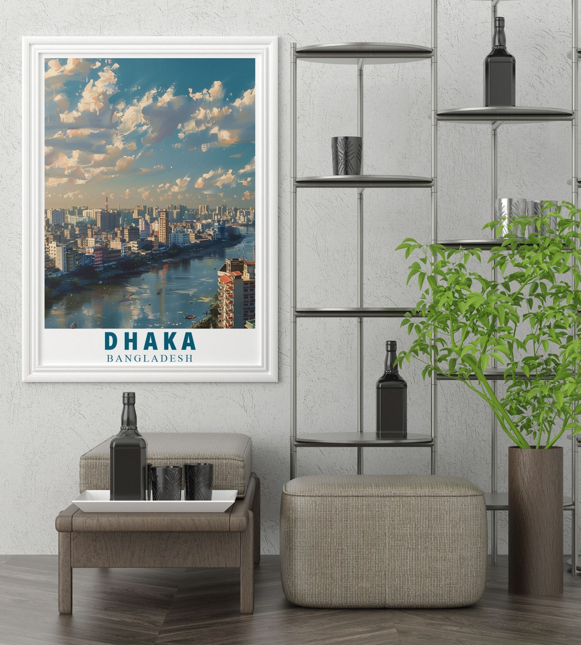 Dhaka Riverfront Cityscape Sunset Clouds Bangladesh Urban View Poster - Image 3