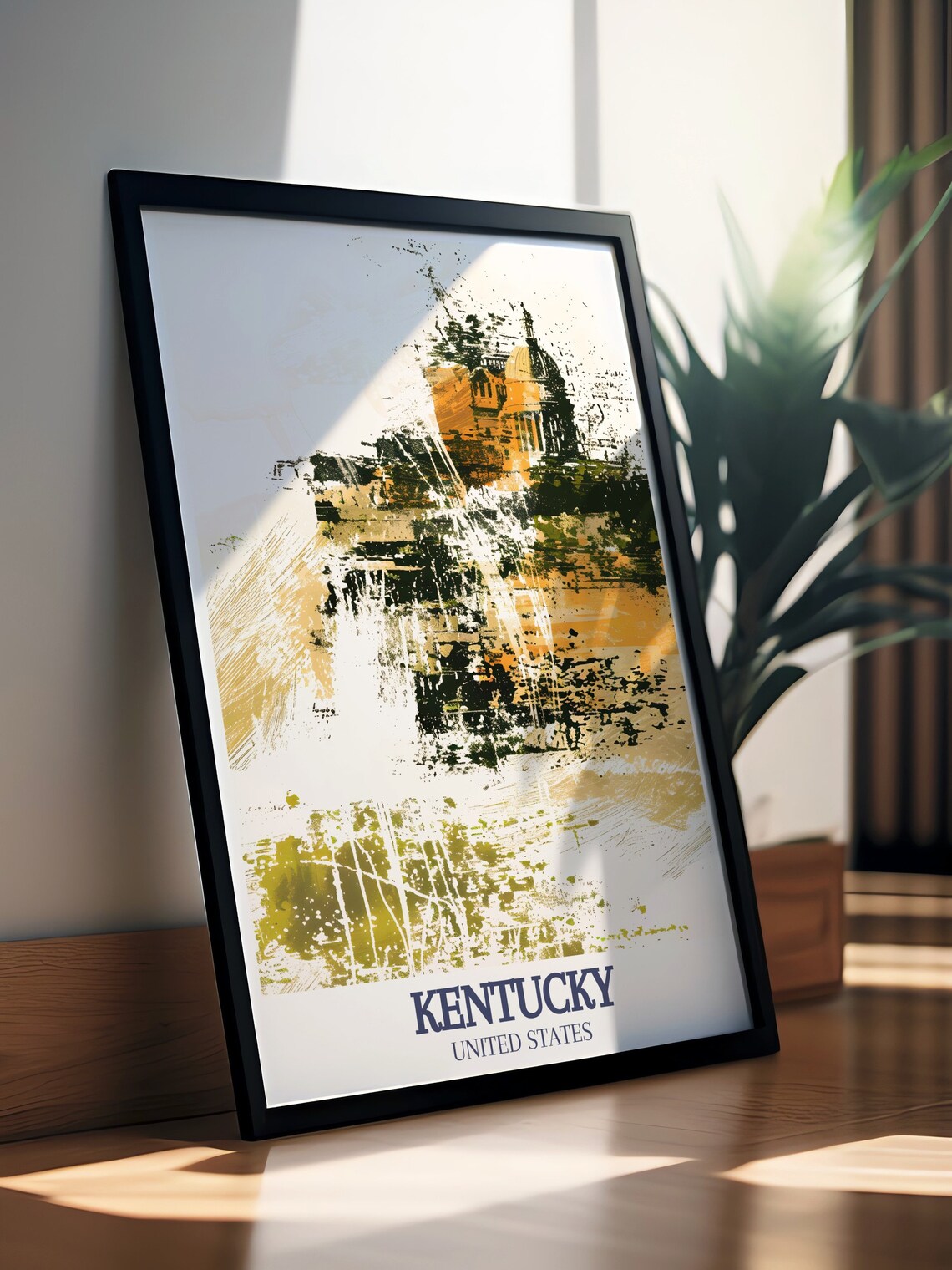 Kentucky State Capitol Golden Watercolor Abstract Travel Poster - Image 2
