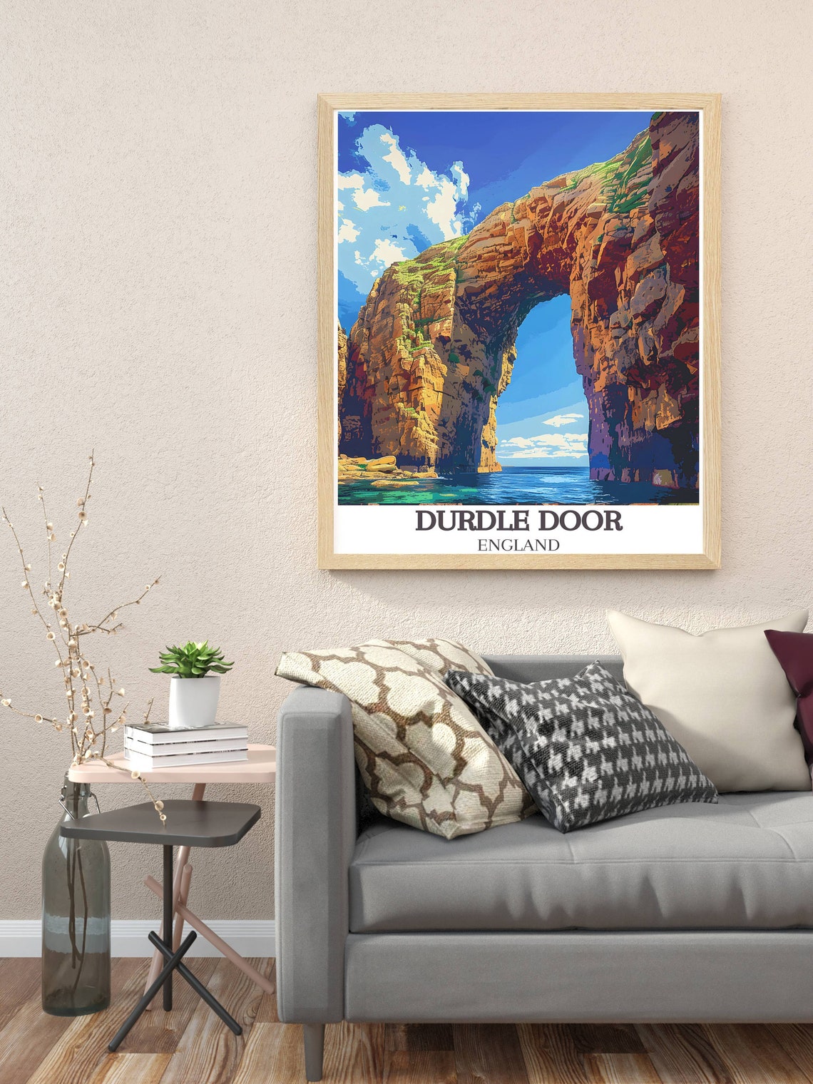 Durdle Door England Towering Limestone Arch Under Blue Sky Poster - Image 3