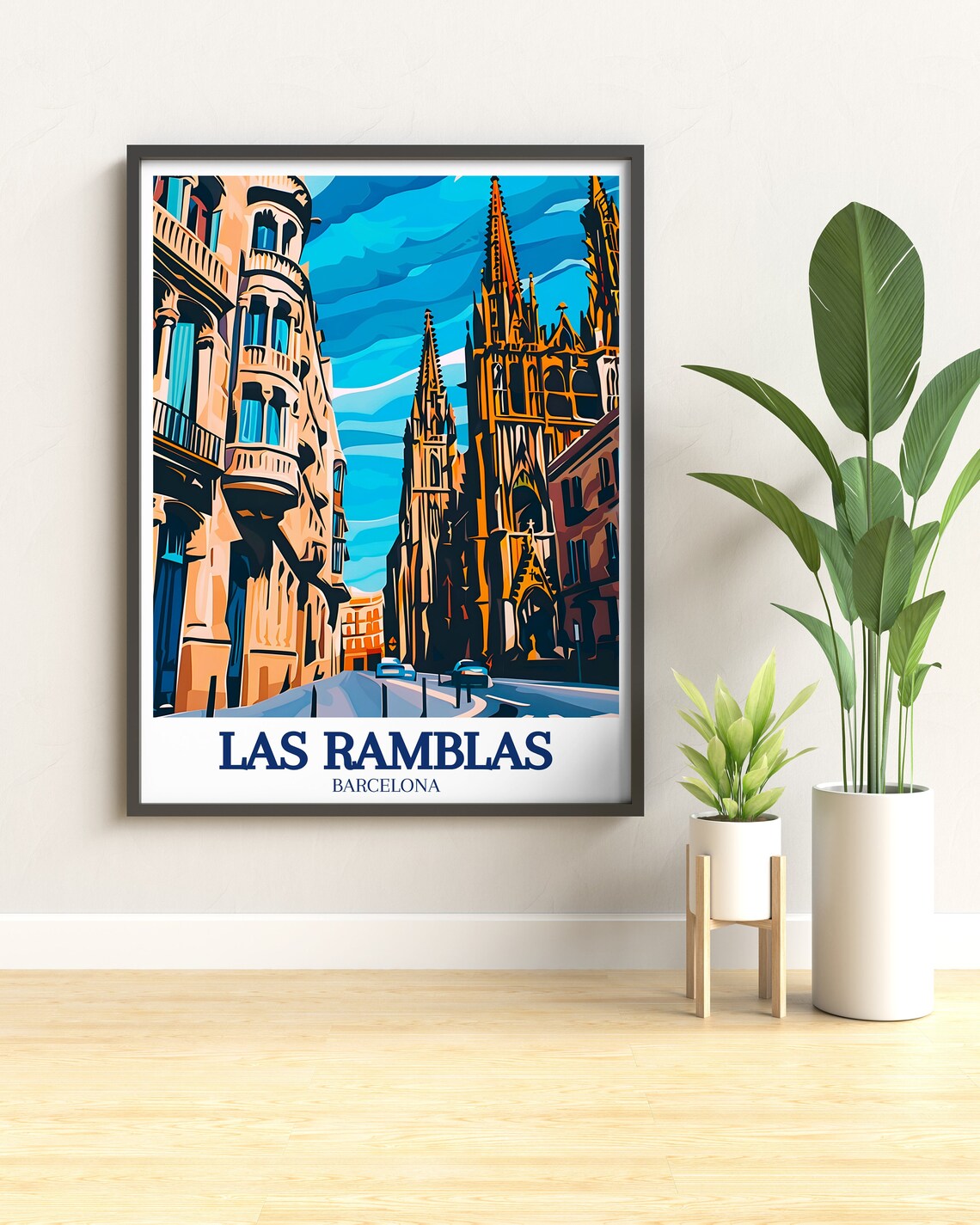 Las Ramblas Barcelona Cathedral Pop Art Street Spain Travel Poster - Image 2