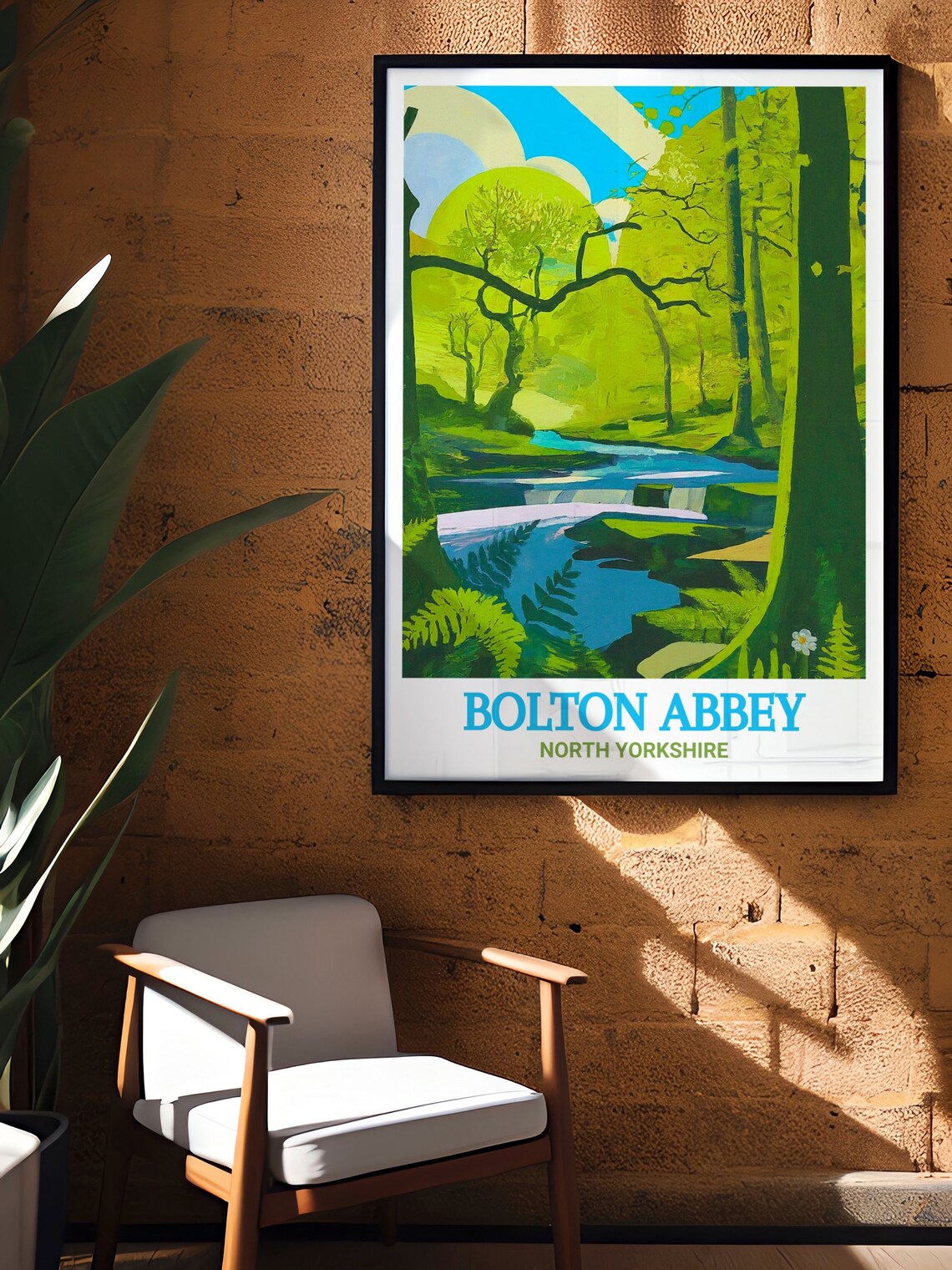 Bolton Abbey Woodland Stream Waterfall Fern Green Trees Poster - Image 3