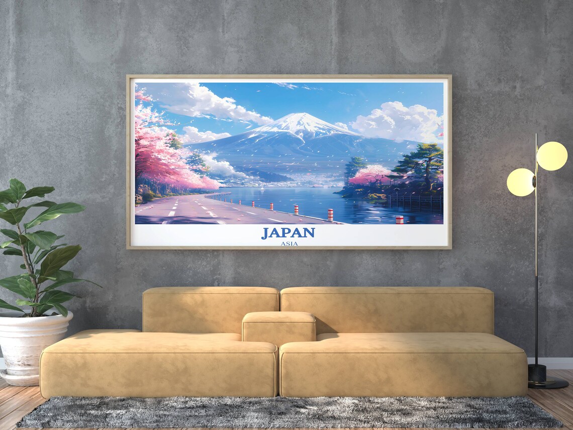 Mount Fuji Japan Cherry Blossom Lakeside Scenic Travel Poster - Image 3