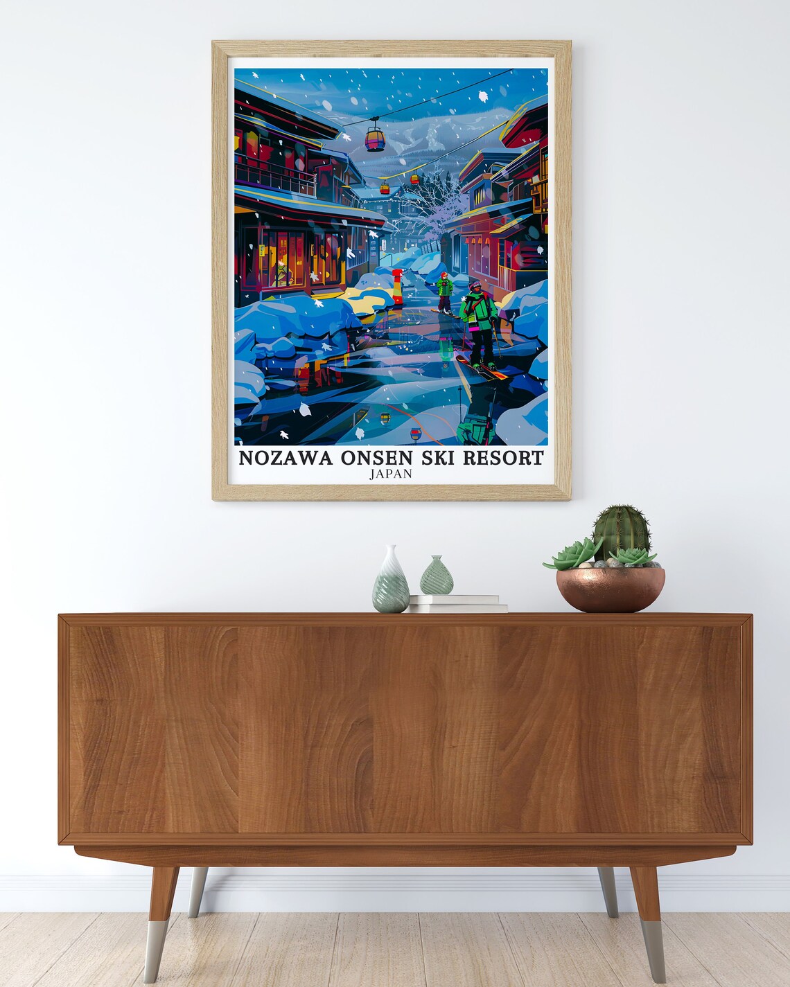 Nozawa Onsen Snowy Ryokan Street Night Ski Resort Japan Travel Poster - Image 3
