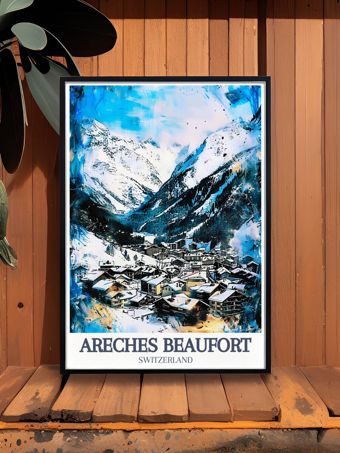 Areches Beaufort Swiss Alps Village Watercolor Winter Travel Poster - Image 2