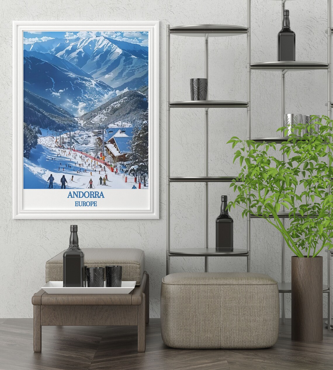 Andorra Ski Resort Slopes Crowded Mountains Europe Travel Poster - Image 4