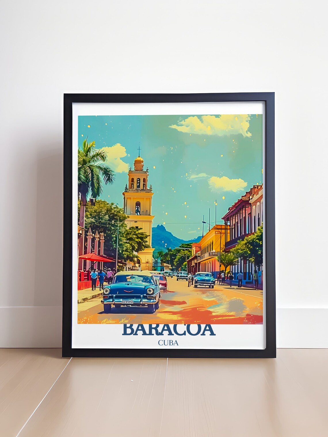 Baracoa Cuba Historic Cathedral Classic Cars Vibrant Street Poster - Image 4