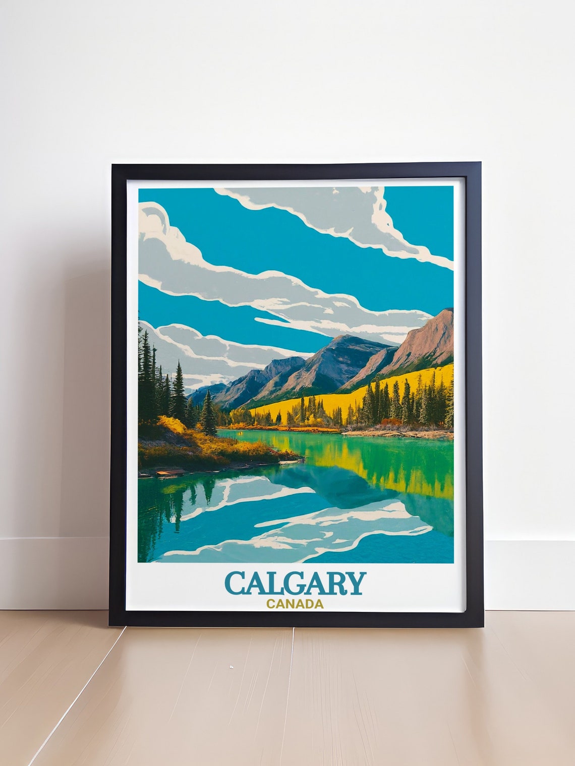 Calgary Canada Fish Creek Mountain Lake Pine Trees Travel Poster - Image 4