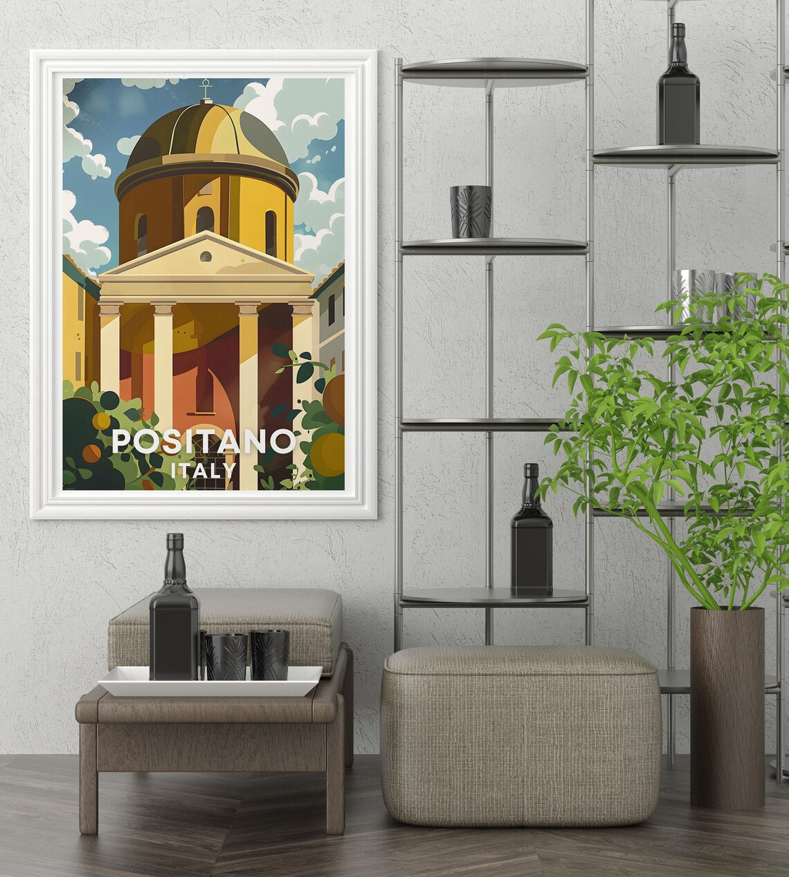 Positano Italy Santa Maria Assunta Church Golden Dome Travel Poster Art - Image 2