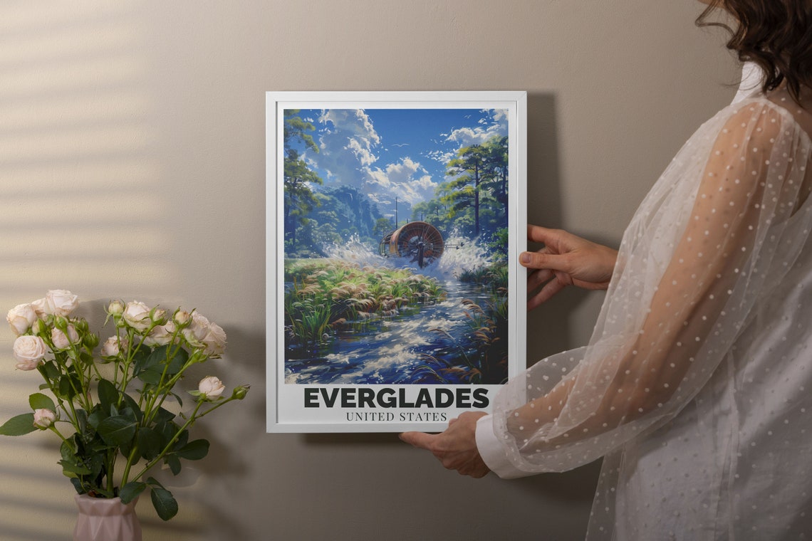 Everglades Florida Airboat Gliding Through Sparkling Wetlands Poster - Image 3