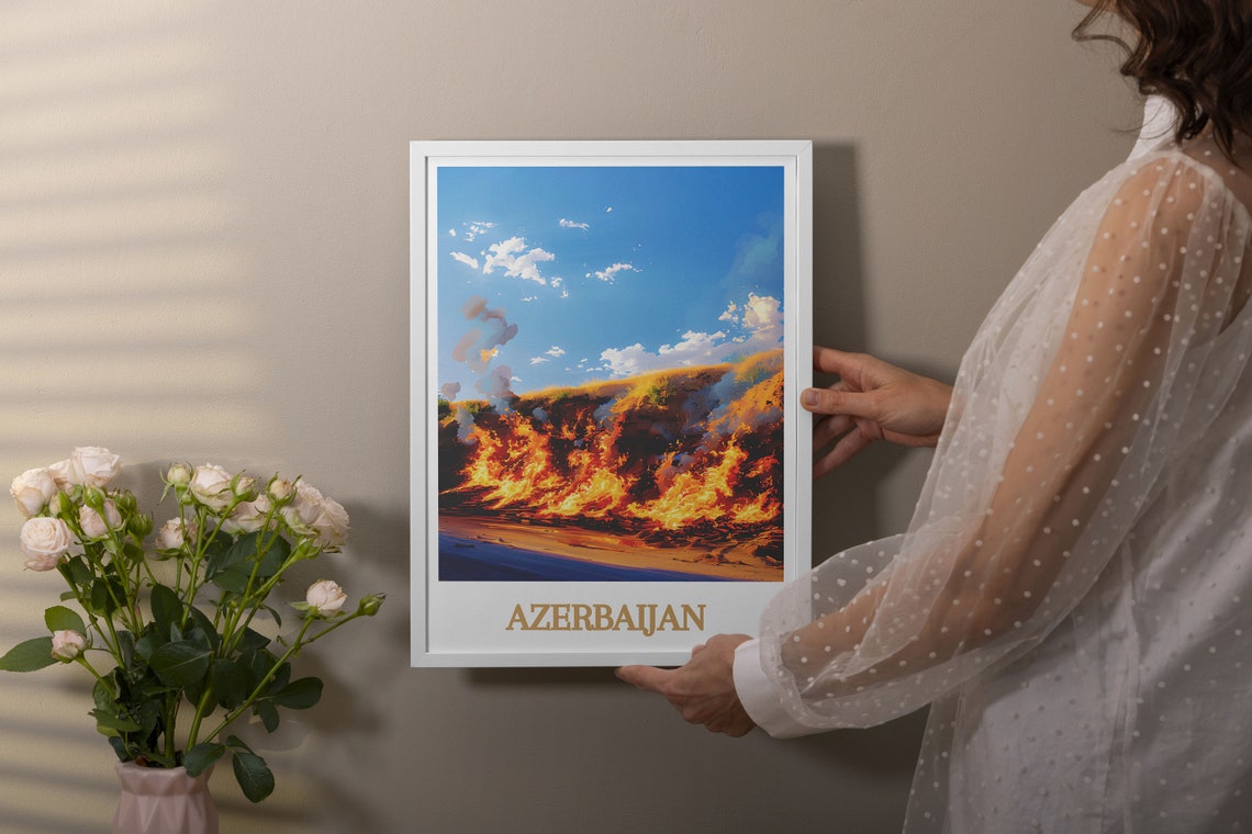 Azerbaijan Yanar Dag Eternal Flames on Burning Hillside Poster - Image 3