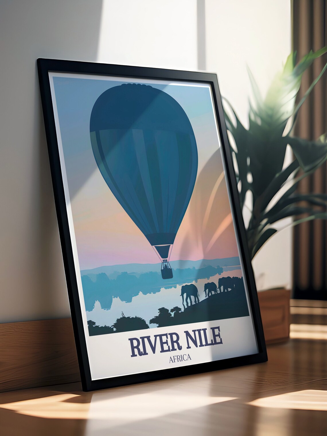 River Nile Africa Hot Air Balloon Elephants Sunset Travel Poster - Image 2