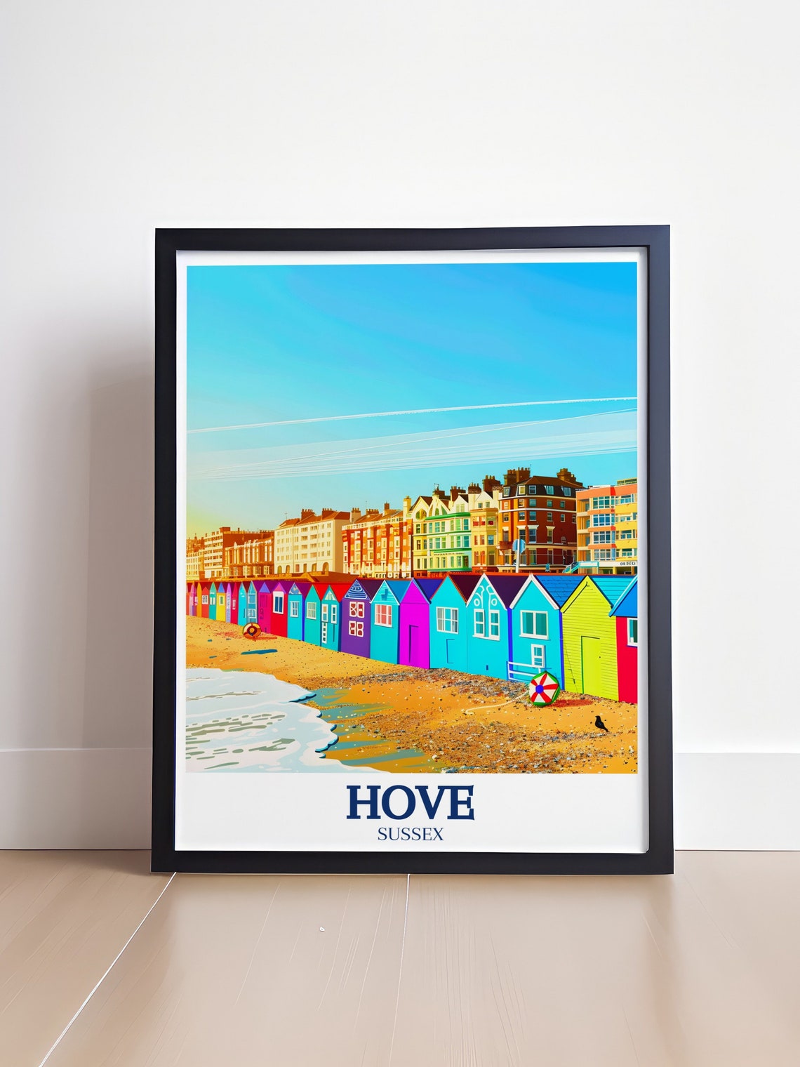 Hove Beach Huts Row Pastel Seafront Cottages Sunny Beach Poster - Image 4