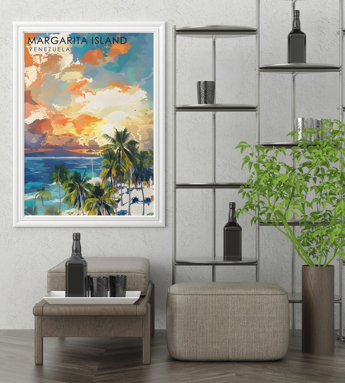 Margarita Island Venezuela Palm Beach Sunset In Bright Colors Poster - Image 2