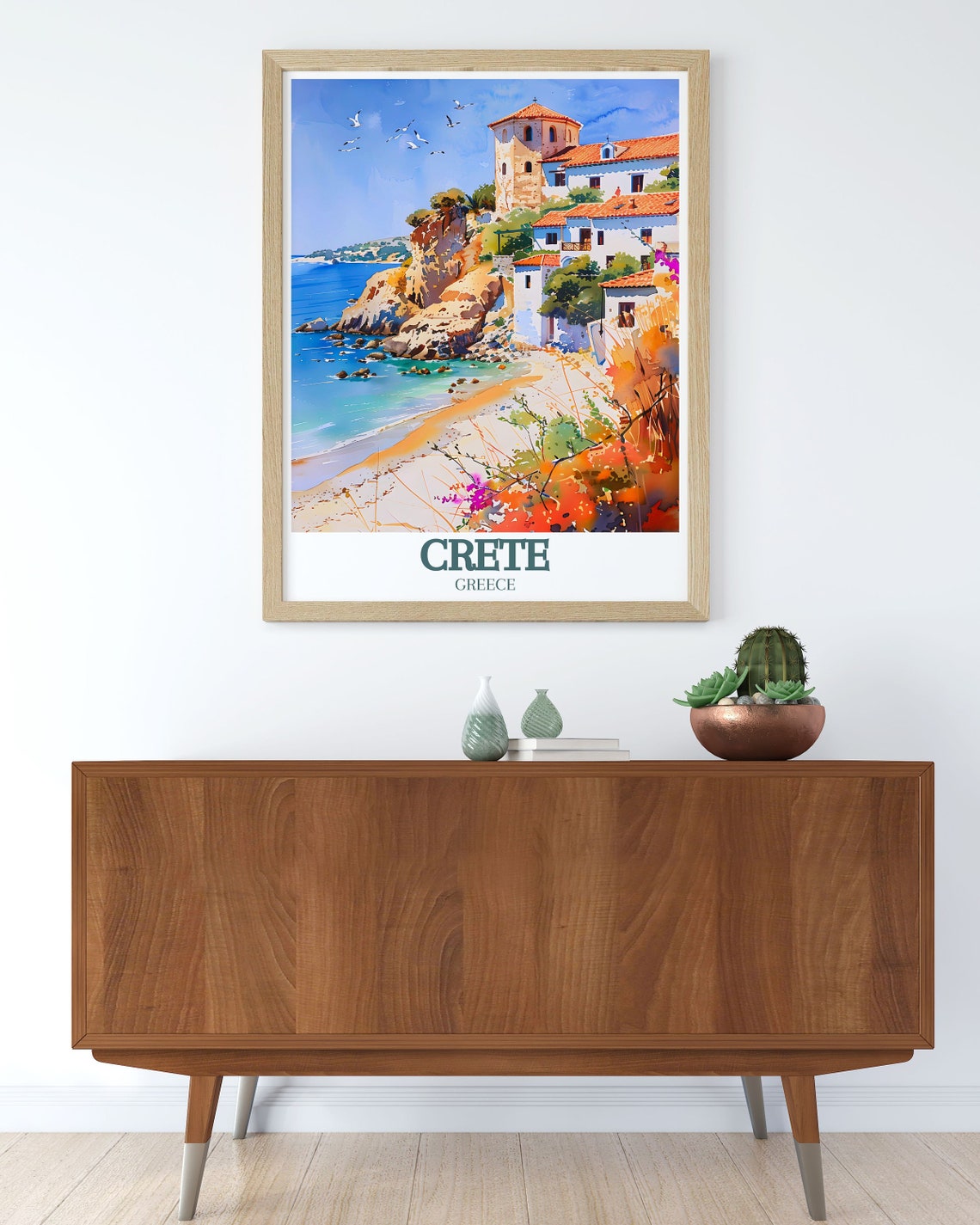 Crete Greece Cliffside Village Tower Beach Cove Travel Poster - Image 2