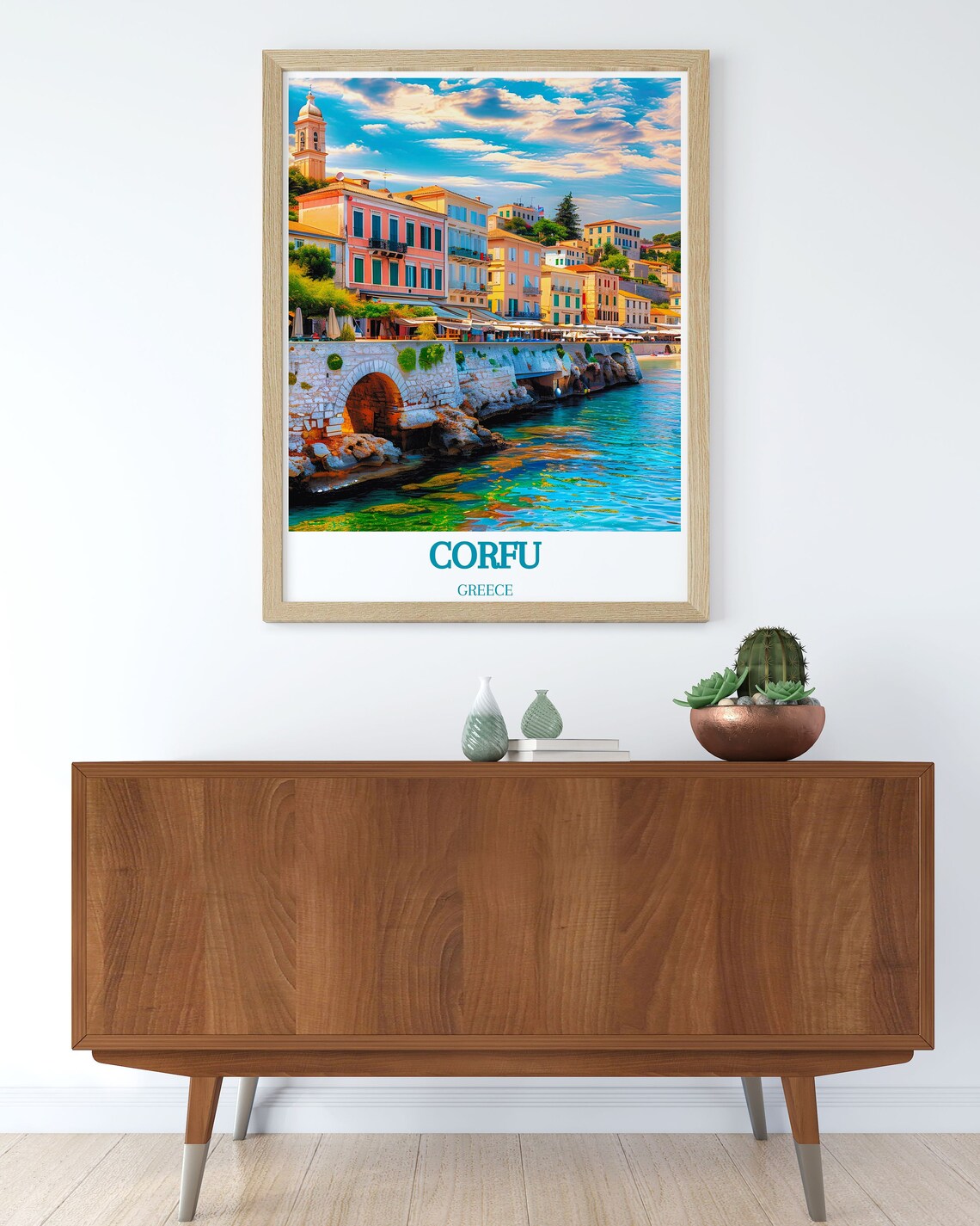 Corfu Old Town Coastal Buildings Turquoise Sea Greece Poster - Image 3