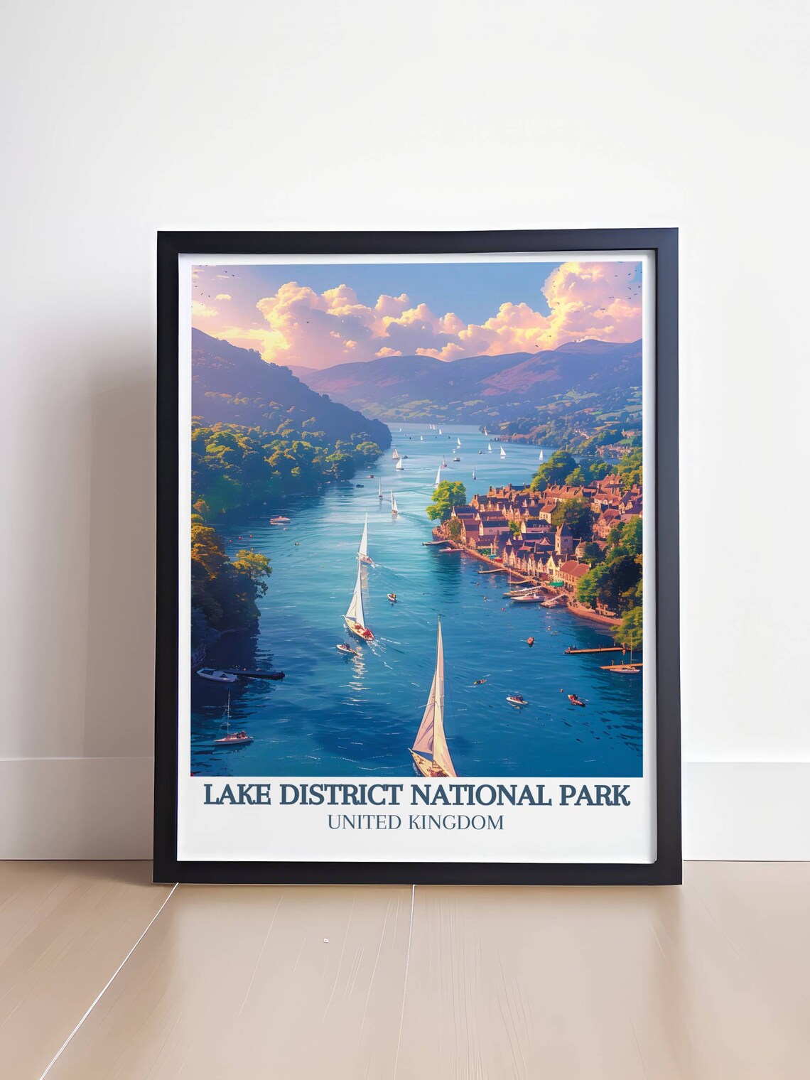 Lake District National Park UK Sailboats Lake Village Poster - Image 4