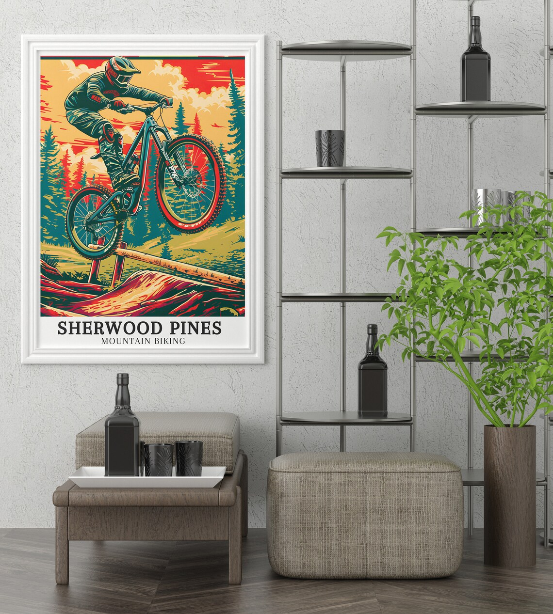 Sherwood Pines Mountain Bike Jump Log Rider Retro Trail Poster - Image 2