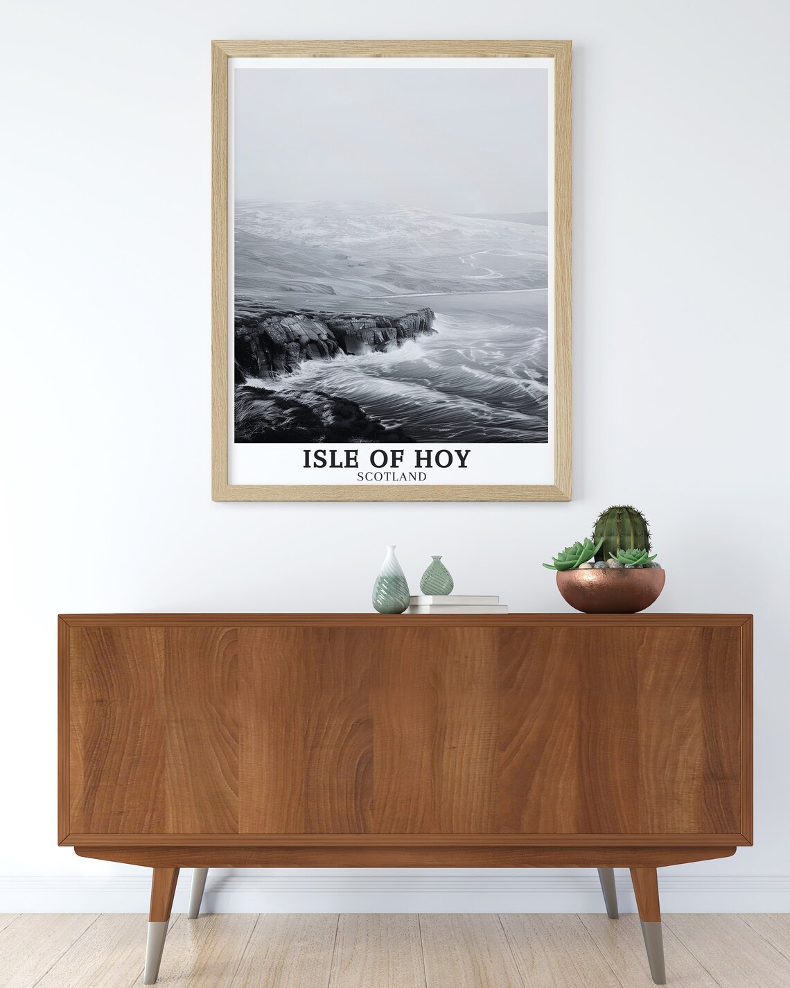 Isle of Hoy Scotland Black White Moody Coastline Waves Poster - Image 2