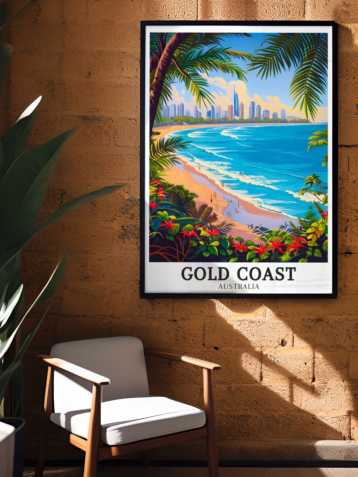 Gold Coast Australia Tropical Beach Palm Framed Seaside Poster - Image 3