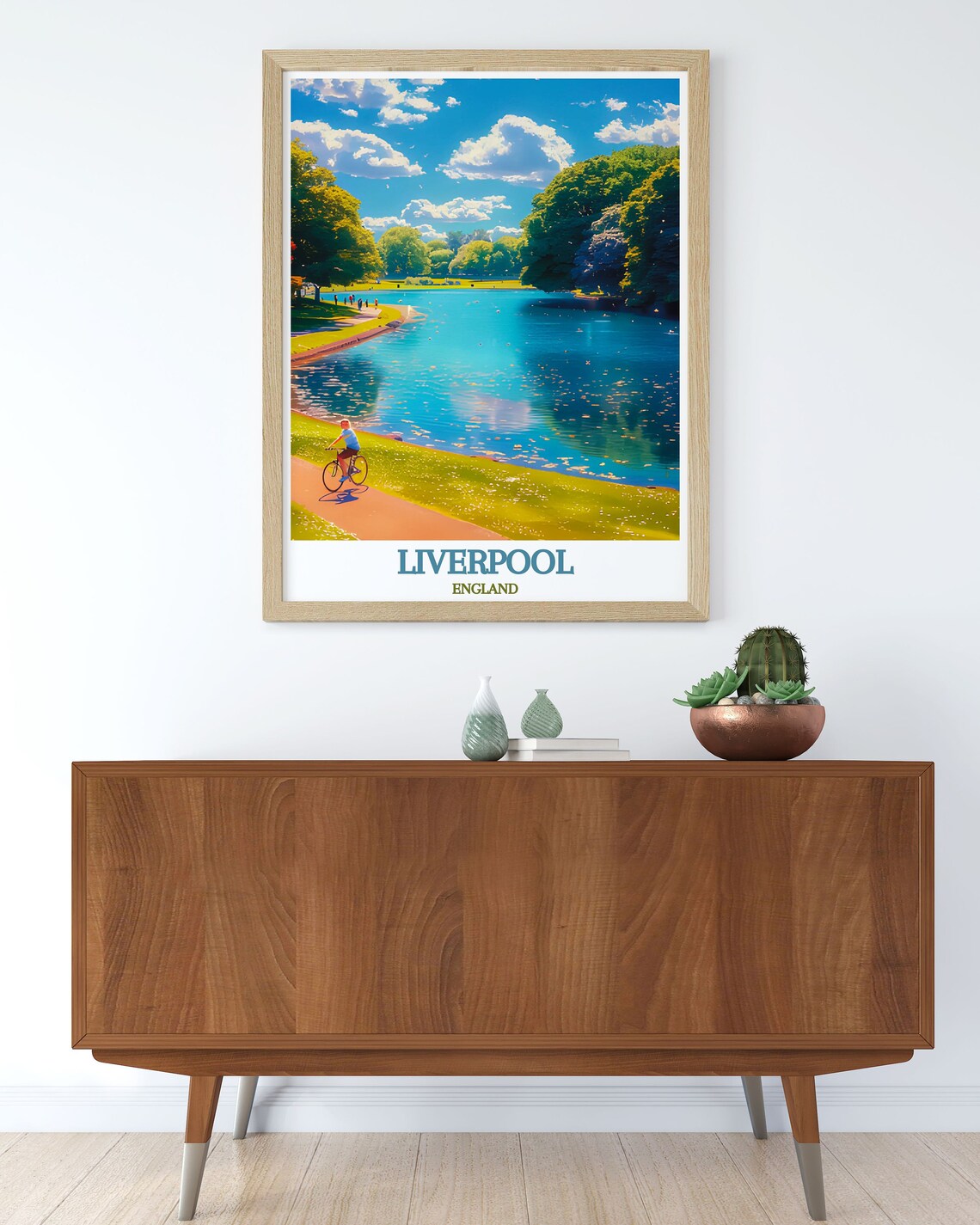 Liverpool England Sefton Park Lake Cyclist Summer Travel Poster - Image 3