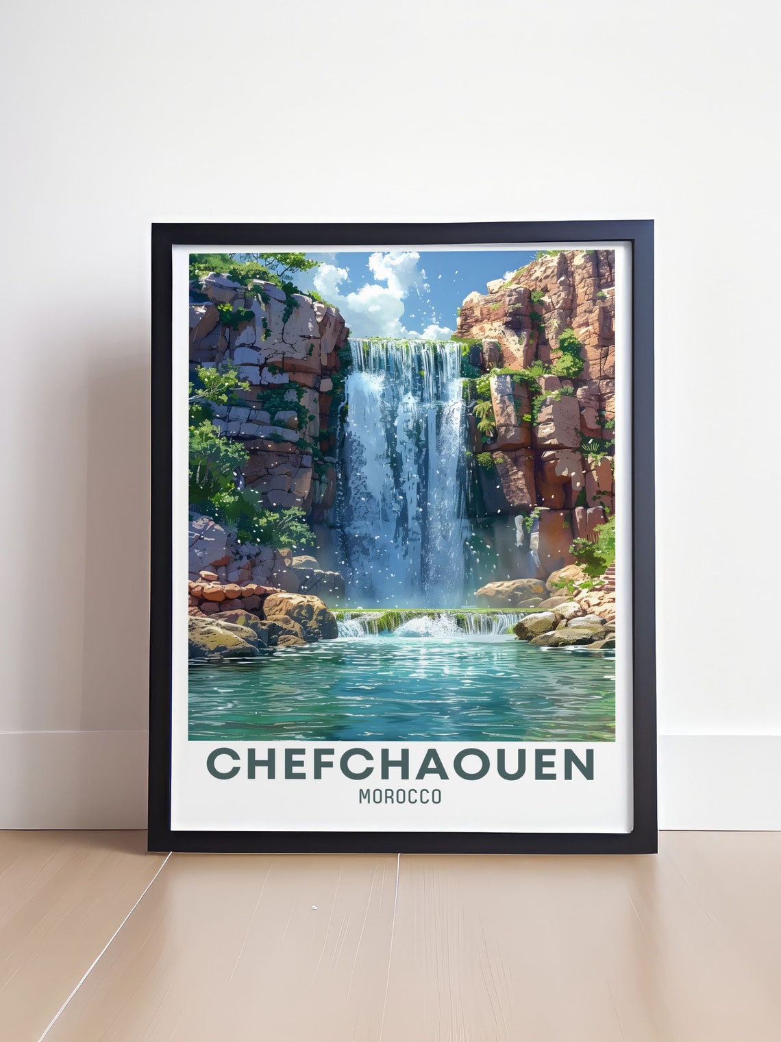Chefchaouen Morocco Canyon Waterfall Turquoise Pool Travel Poster - Image 4