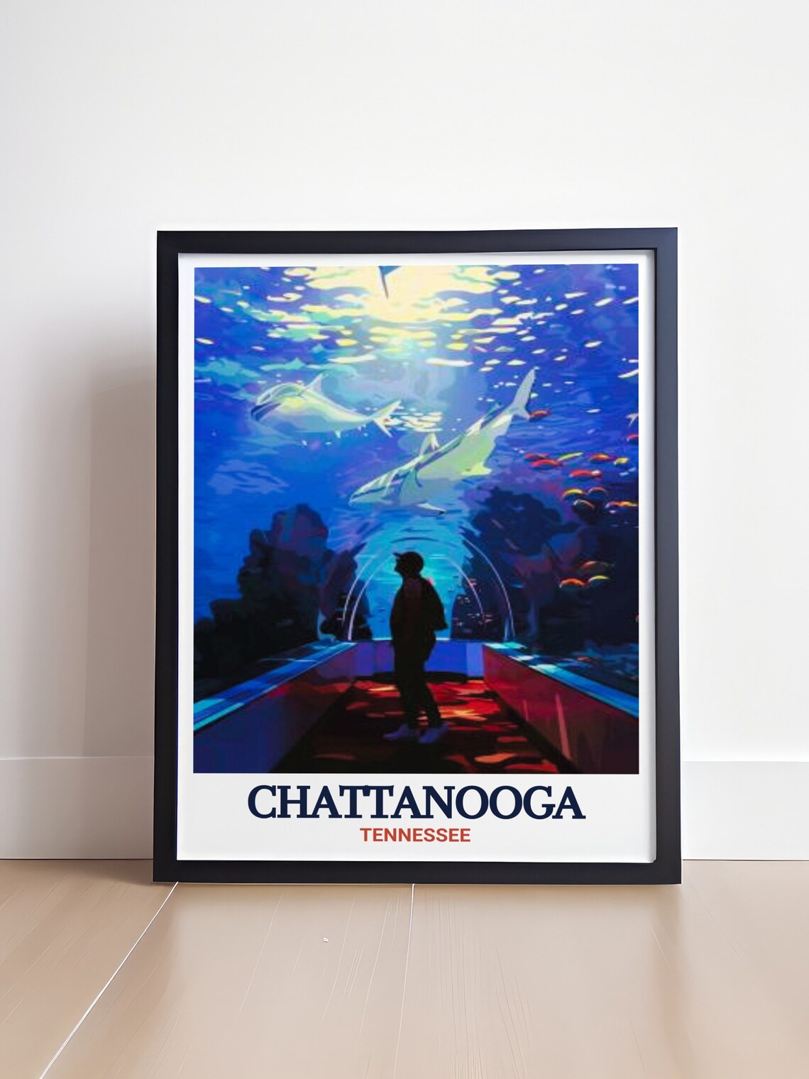 Chattanooga Tennessee Aquarium Shark Tunnel Blue Travel Poster - Image 4