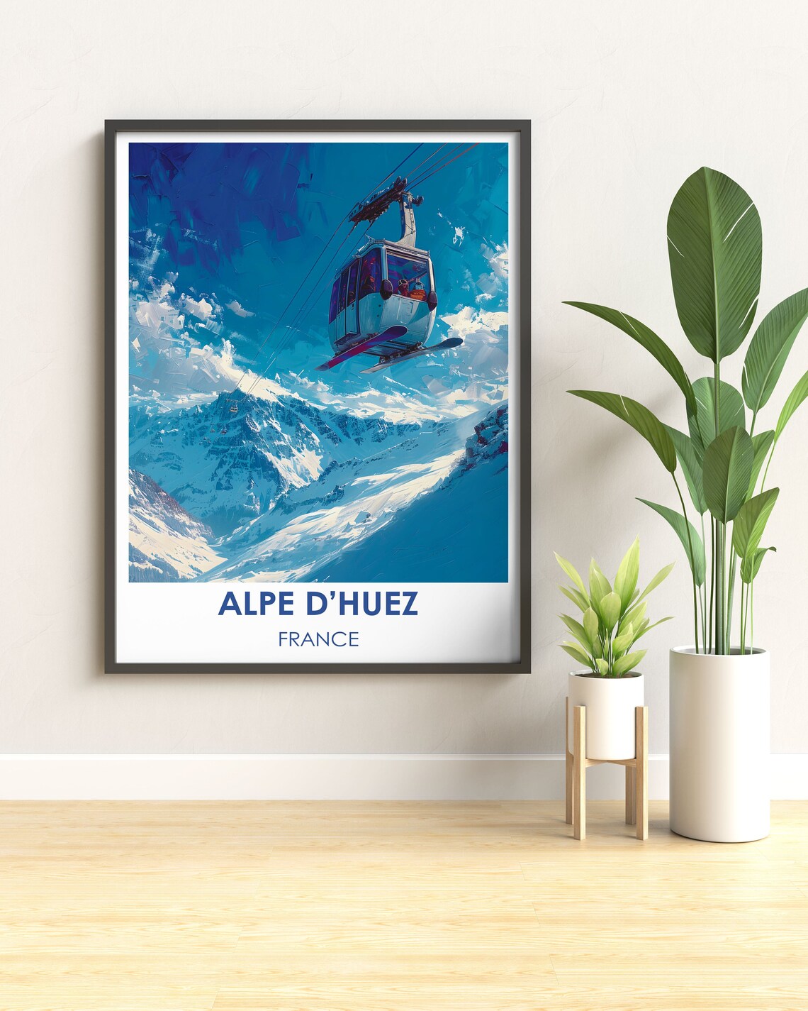 Alpe d'Huez France Gondola Cable Car Snowy Peaks Winter Poster - Image 3