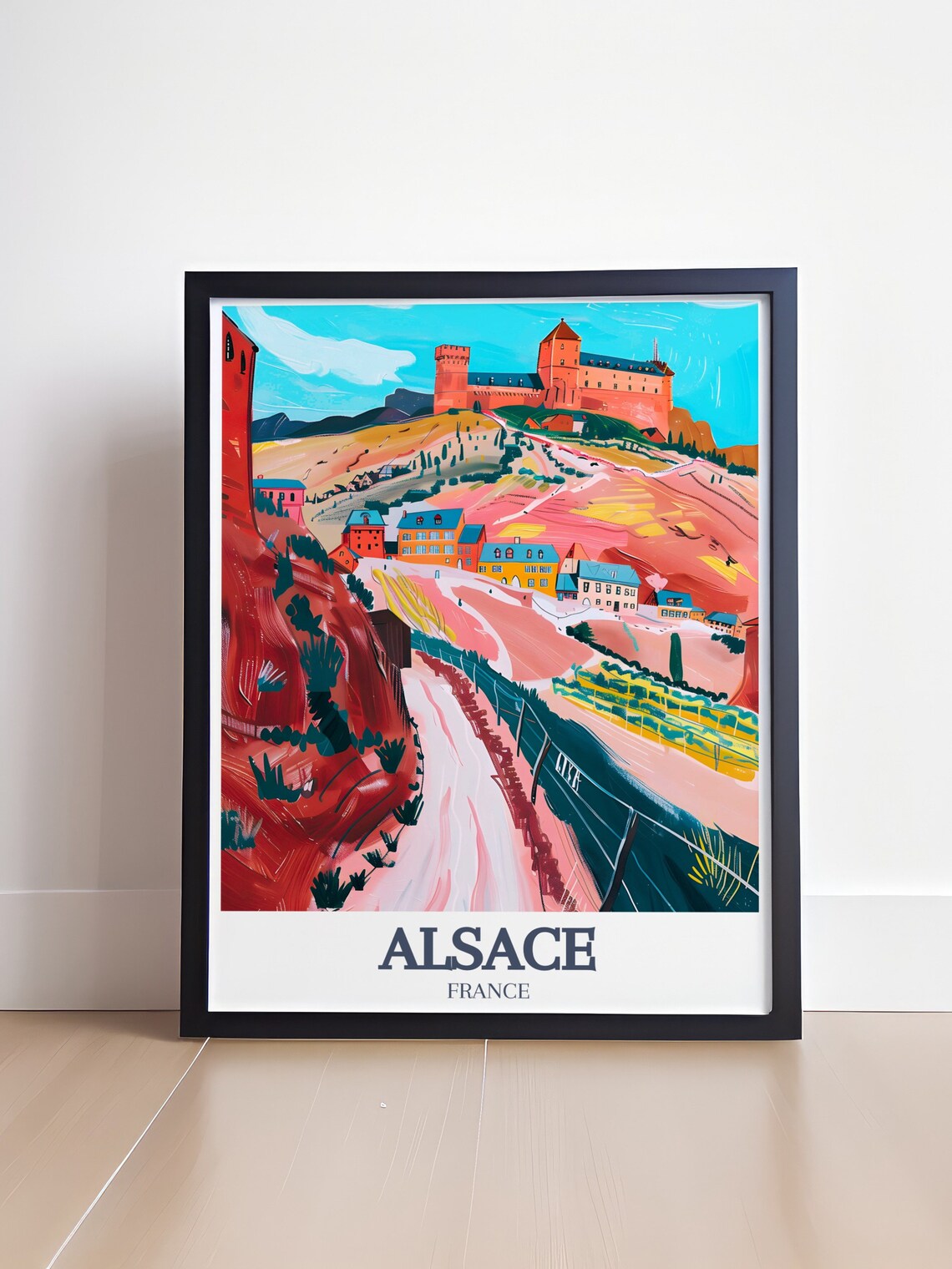 Haut Koenigsbourg Castle Hilltop Village Vineyards Travel Art Poster - Image 4