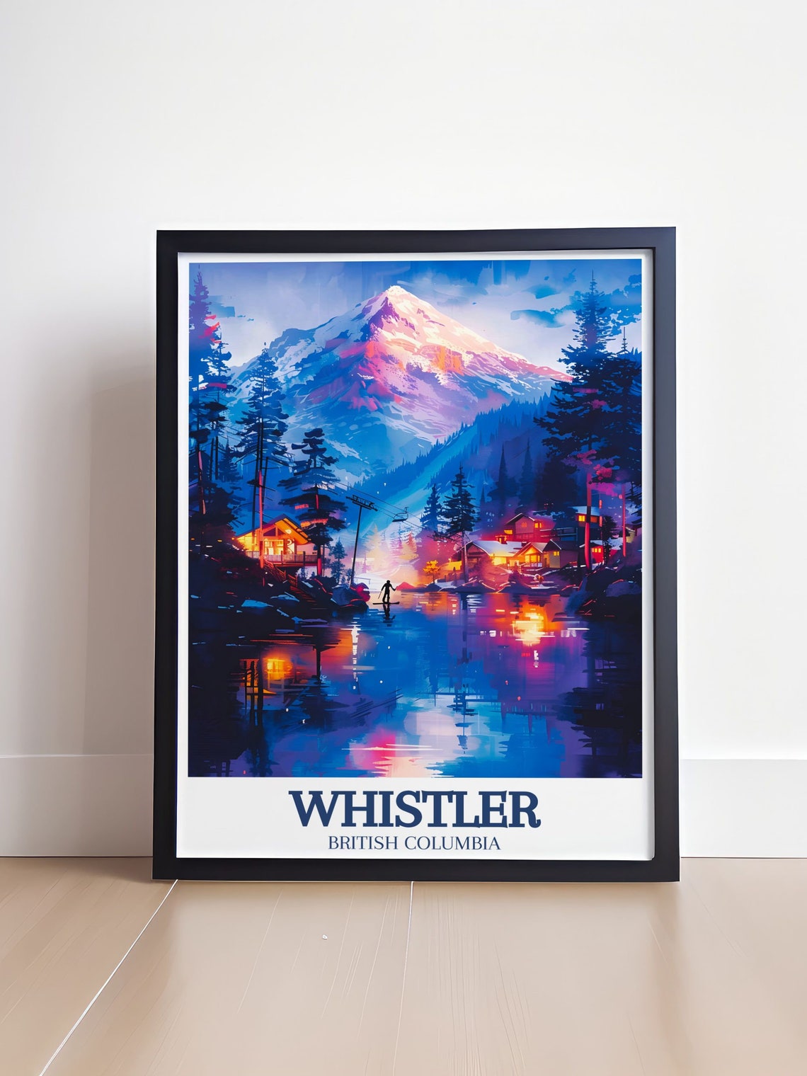 Whistler British Columbia Night Village Mountain Lake Poster - Image 4