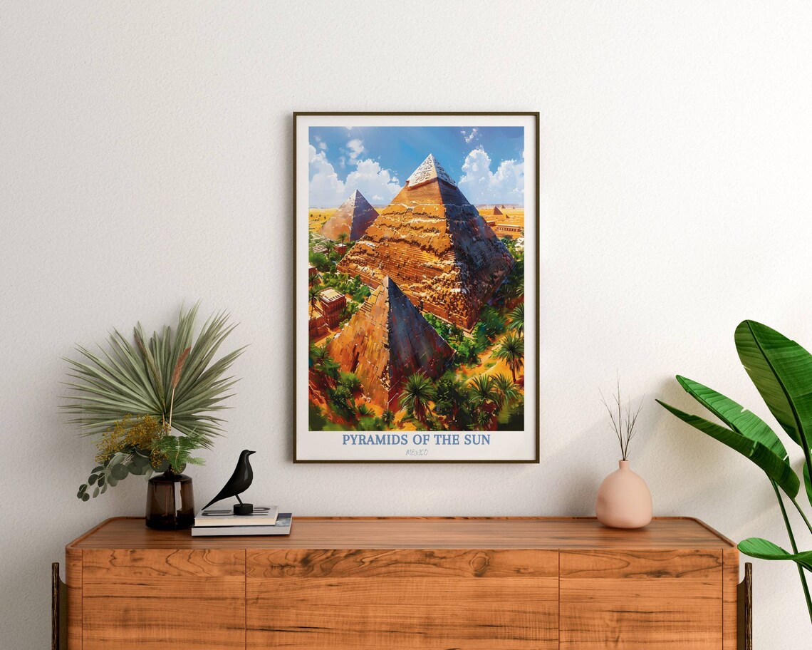Pyramids Of The Sun Mexico Desert Sunset Vintage Travel Poster - Image 2