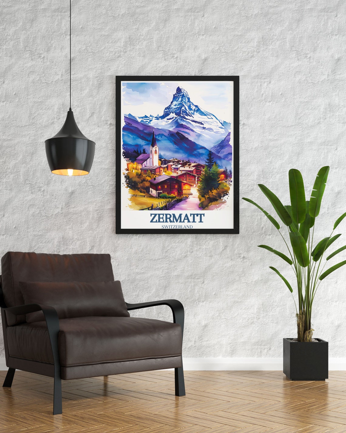 Zermatt Wall Art Zermatt Village Travel Poster Switzerland Travel Print Zermatt Village And St Mauritius Church Wall Decor - Image 2