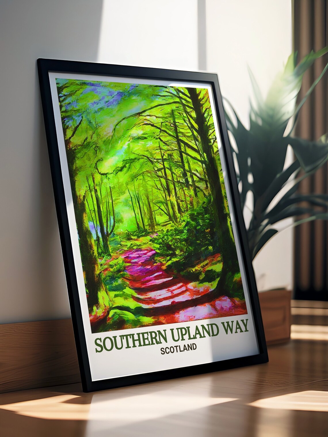 Southern Upland Way Scotland Sunlit Woodland Forest Path Poster - Image 2