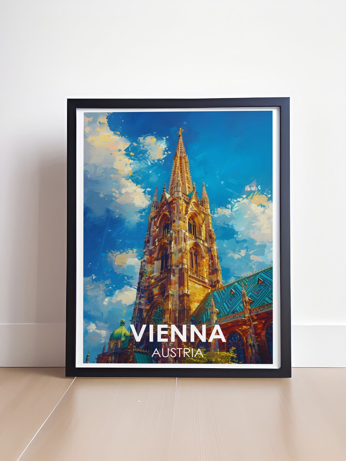 Vienna St Stephen's Cathedral Tower Bright Blue Sky Travel Poster - Image 4