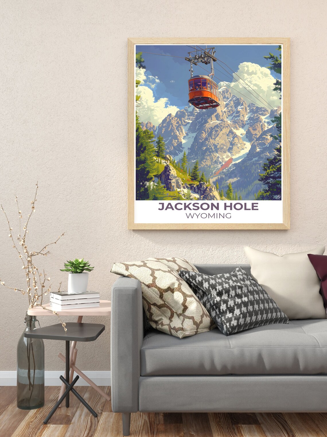 Jackson Hole Wyoming Aerial Tram Crossing Teton Mountains Poster - Image 2